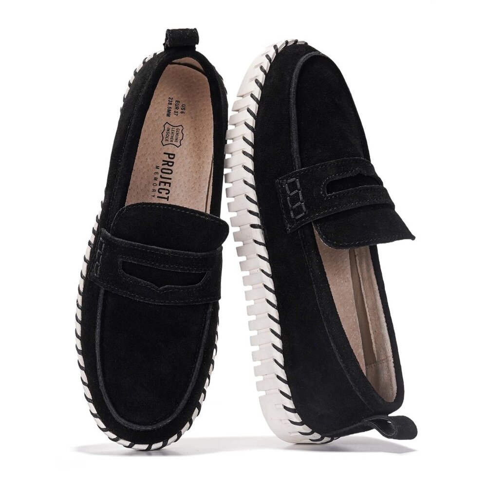 Genuine Leather Loafers with Memory Foam Non-Slip Sole